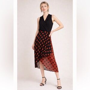 Anthropologie Maeve Asymmetrical Midi Skirt Oksana Polka Dot Size Medium